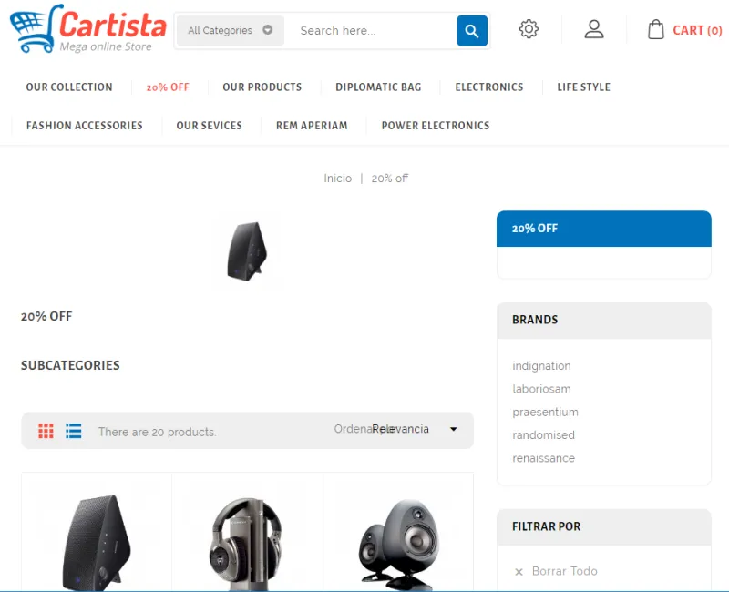 Template de sitio web ejemplo e-commerce